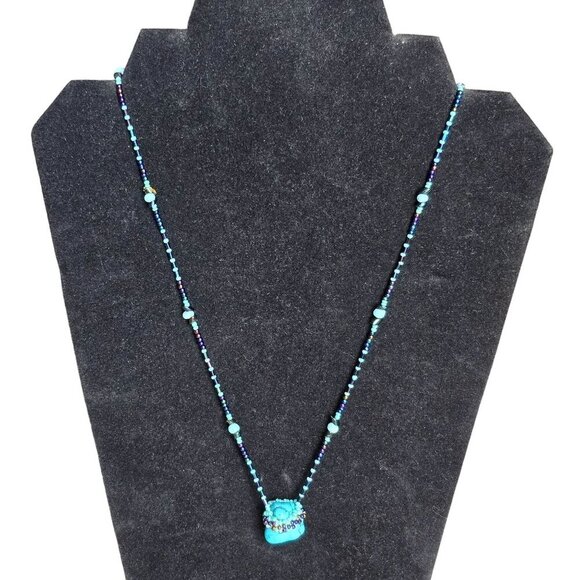 Native American Handcrafted Genuine Turquoise Pendant 28" Necklace Glass AB Bead - Picture 7 of 7